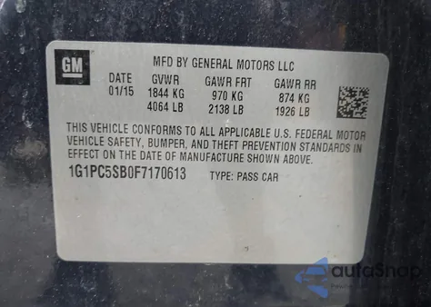 2015 Chevrolet Cruze 1Lt Auto from USA, damaged, VIN 1G1PC5SB0F7170613